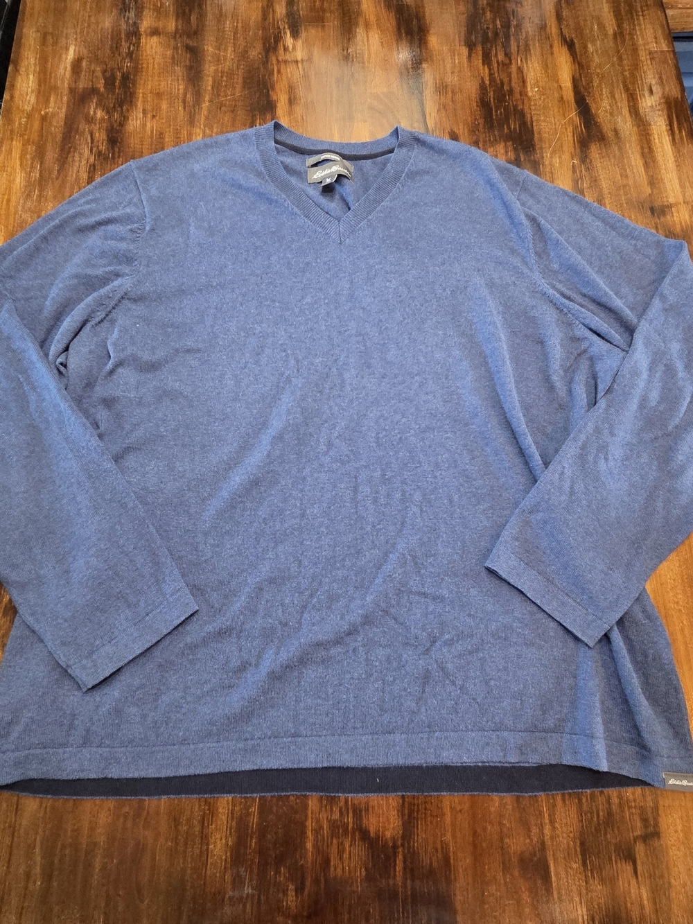 Eddie Bauer Sweater Mens 2XL Navy V neck Merino Wool Cotton Blend Gropcore